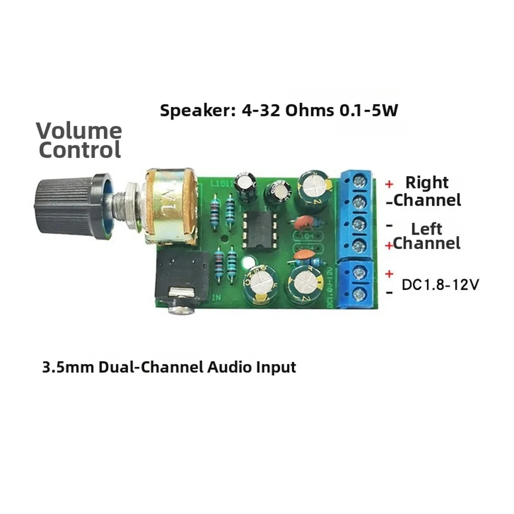 TDA2822M Dual 2.0 Channel Stereo Audio Board 1.5W per Channel 3.5mm Input DC 2V-12V for Small Audio Device Build