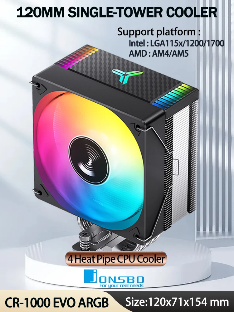 JONSBO CR-1000 EVO 4 Rury grzewcze TDP 220W Chłodnica procesora Wentylator chłodzący komputer Radiator do chłodnicy powietrza LGA1700 115X 1200 AM5 — zdjęcie 2