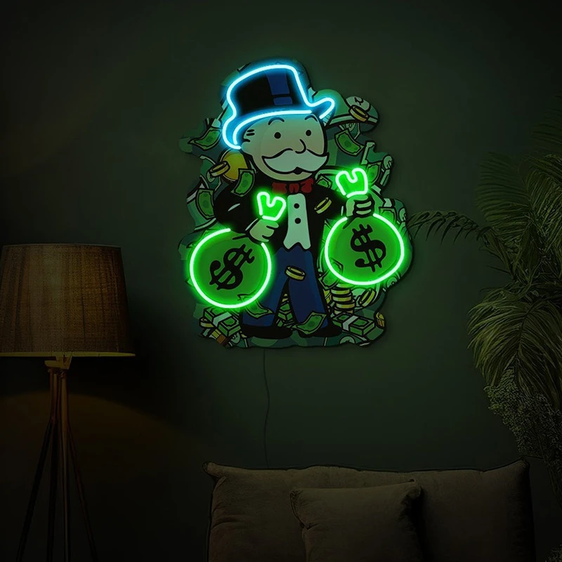 Imagem -03 - Dollar Man Neon Sign para Sala de Estar Quarto Casa Decoração de Parede Arte Estética Personalizada Decoração de Sala de Jogos