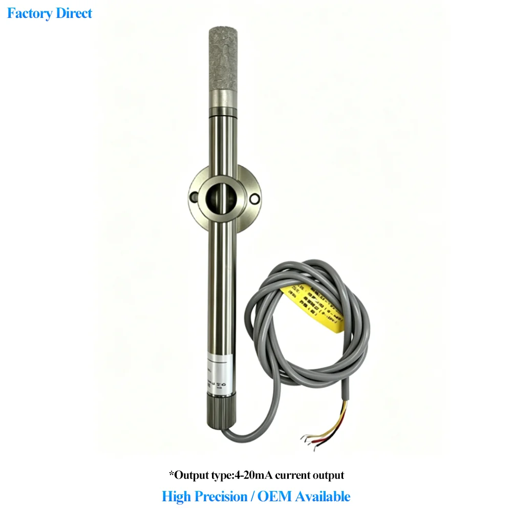 Metal Duct 4-20mA Current Type Industrial Temperature Humidity Transmitter Sensor High Temperature Resistant Flange Mounting Use