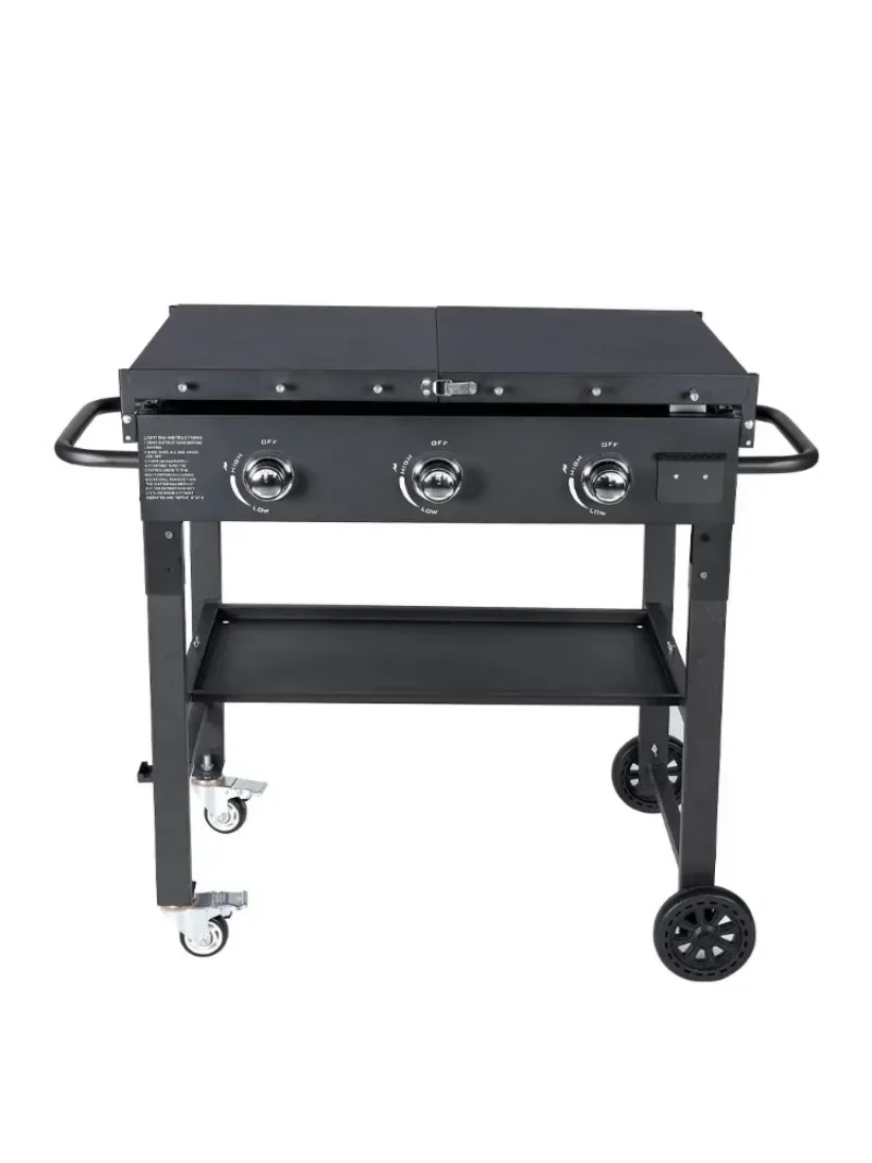 Gas Propane Grill Outdoor Barbeque Flat Top 3 Burners Nonstick Gas Griddle For Garden Camping