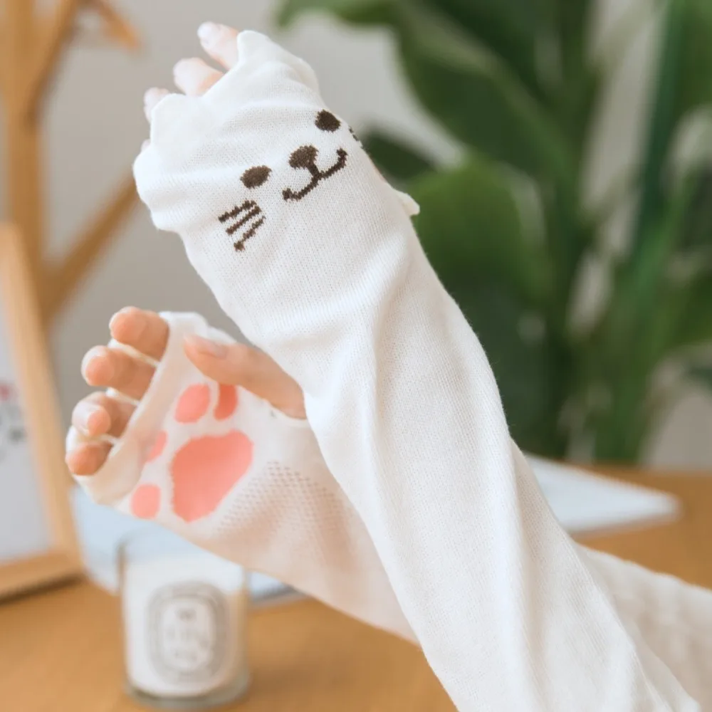 

Kawaii Fingerless Kitty Paw Arm Sleeves Breathable Thin Cat Claw Arm Cover Cotton UV Protection Cat Oversleeve Lolita
