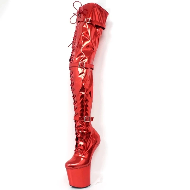 Women Over The Knee Boots 20CM Ultra High Heel Strange Heelless Platform Ladies Fetish Club Party Platform Sexy Long Bootie