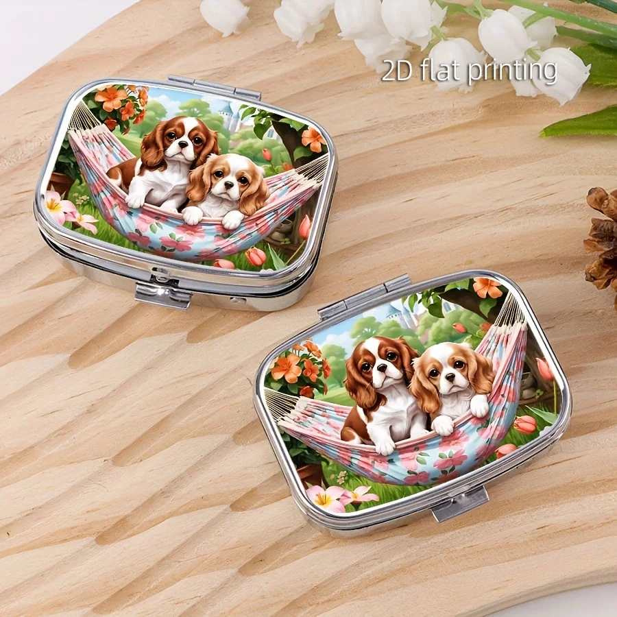 Cute Cavalier King Charles Spaniel and Cocker Spaniel Design Medicine Organizer - 2-Layer Pill Box with Labeled Compartments, Portable Medical Storage Box with Lid and Ring - Travel-Friendly Pill Box, Durable Plastic and Metal Structure - Ideal Gift for Pet Lovers and Seniors (Non-Food Grade) - Compact and Portable, with Transparent Lid and Labeling System - Adorable Hunting Dog Design - Unique Gift