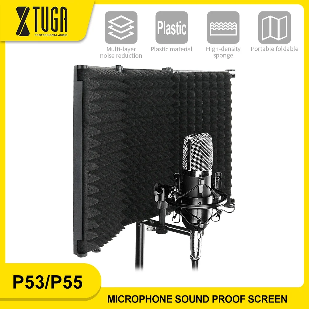 

XTUGA Foldable 3/5 Panel Recording Studio Microphone Isolation Cover Filter High Density Sponge Soundproofing Cover Adjustable