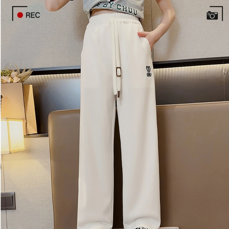 2024 Summer Girls Pants White Ice Feeling Trousers High Street Hip-hop Style Children's Sports Pants High Quality Kids Clothes