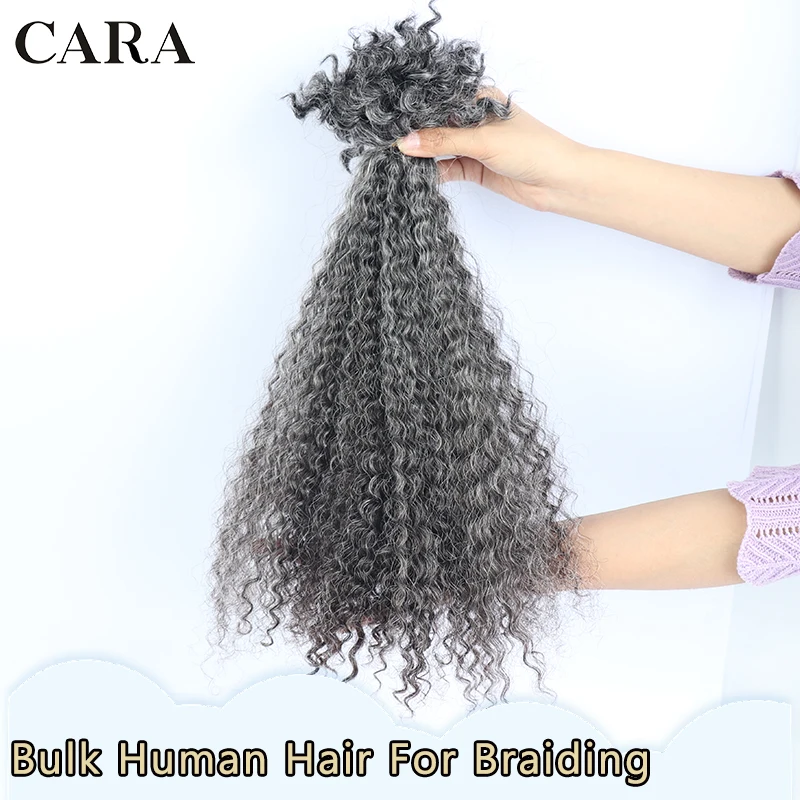 Salt And Pepper Human Hair Afro Kinky Curly Microlocs Hair Extensions Knotless Braids Indian Grey Human Hair Bulk For Braiding