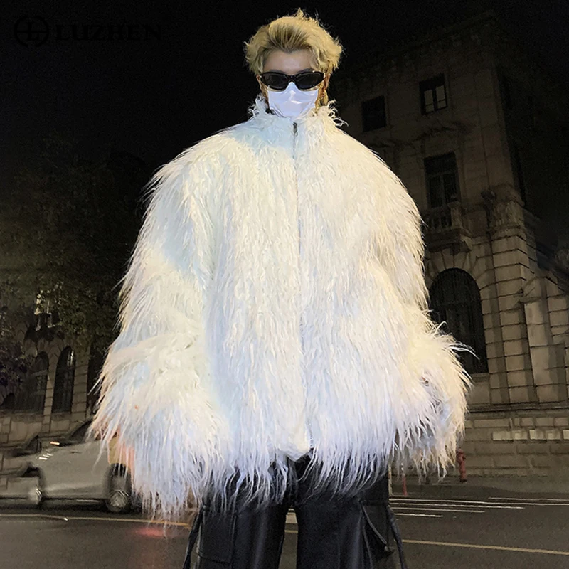 LUZHEN Stylish Solid Color Men Imitation Mink Hair Thermal Coat 2023 Winter New Trendy High Street Faux Fur Loose Jacket 4a40f2