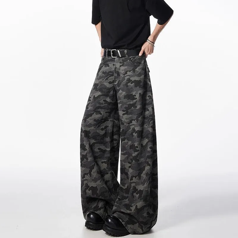 

American High Street Tooling Wide-leg Denim Camouflage Pants Men's 2025 New Loose Straight Casual Pants Men