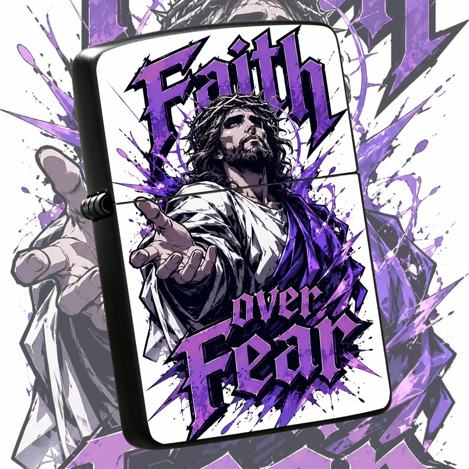 Trendy Faith Themed Pocket Lighter, Bold Illustration Jesus Portrait With Inspiring Faith Over Fear Slogan, Portable Stylish Accessory, Thoughtful Gift For Faith Lovers, Daily Use For All Occasions, Exquisite Practical Souvenir Present For