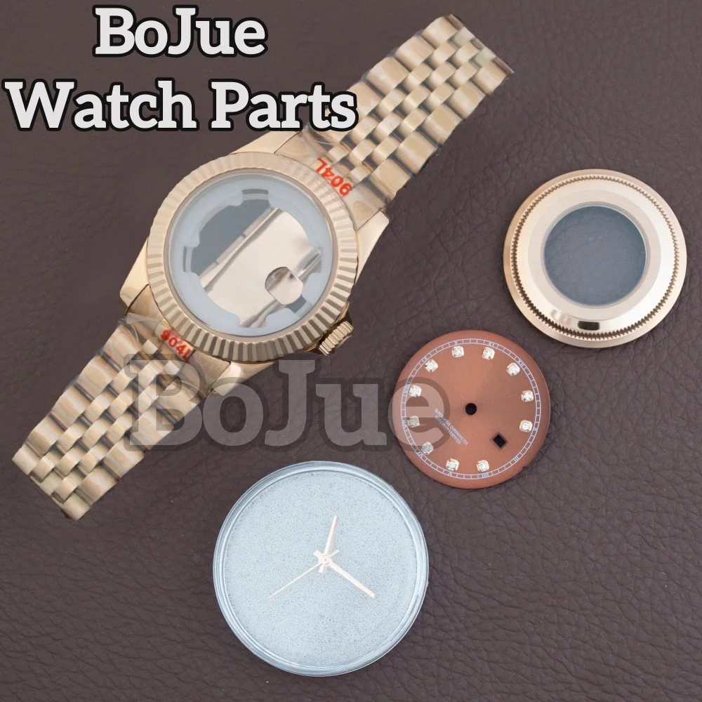 

33mm Watch Case Dial Rose Gold Sapphire Glass Stainless Steel Bracelet Band for Datejust NH05 NH06A Automatic Movement Parts