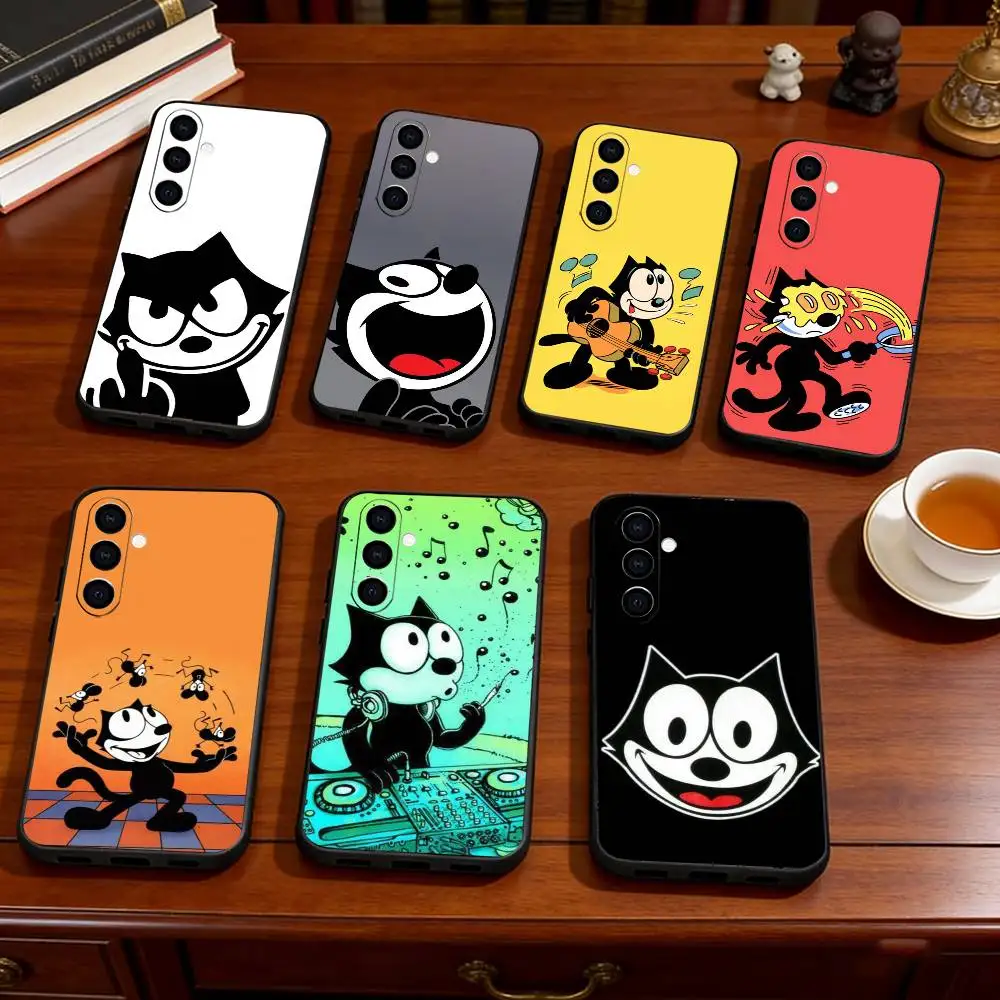 C-Cute C-artoon FelixES the Cat Phone Case For Samsung Galaxy A73,A72,A71,A70,A53,A52,A51,Soft Silicone Black Cover Gift