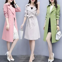 2026 New Casual Thin Trench Coat Women Outwear Mid Long Slim Windproof Coat Spring Female Windbreaker Coat Gabardina Mujer M-3XL