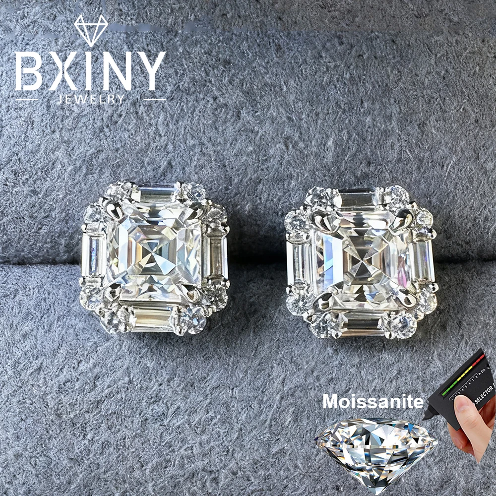 

BXINY 6*6 мм серьги-гвоздики с муассанитом огранки Asscher, 100% S925, серебряные серьги-гвоздики с квадратными бриллиантами для женщин и мужчин, ювелирные изделия с сертификатом