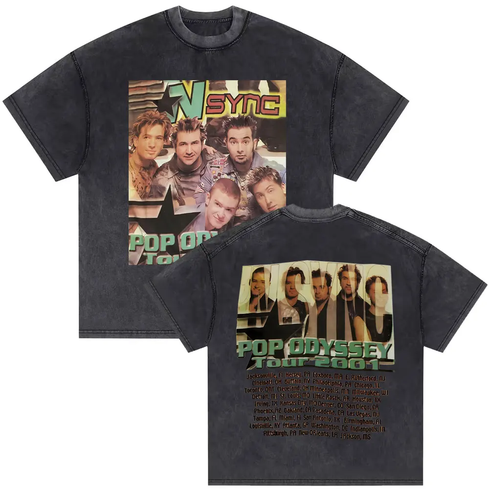 

Washed Vintage Backstreet Boys Nysnc 2000s Print T-shirts Men's Oversized Tshirt Boy Band Bsb Group T Shirts Male 90s Streetwear