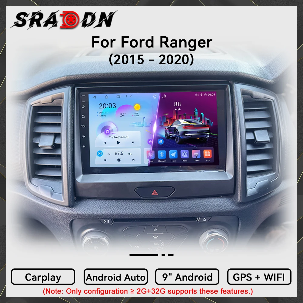 Para Ford Ranger 2015 2016 2017 2018 2019 2020, Rádio Automóvel Android, Reprodutor de Vídeo Multimédia, Navegação GPS, CarPlay, Ecrã Táctil, Sistema Inteligente de Som Automóvel