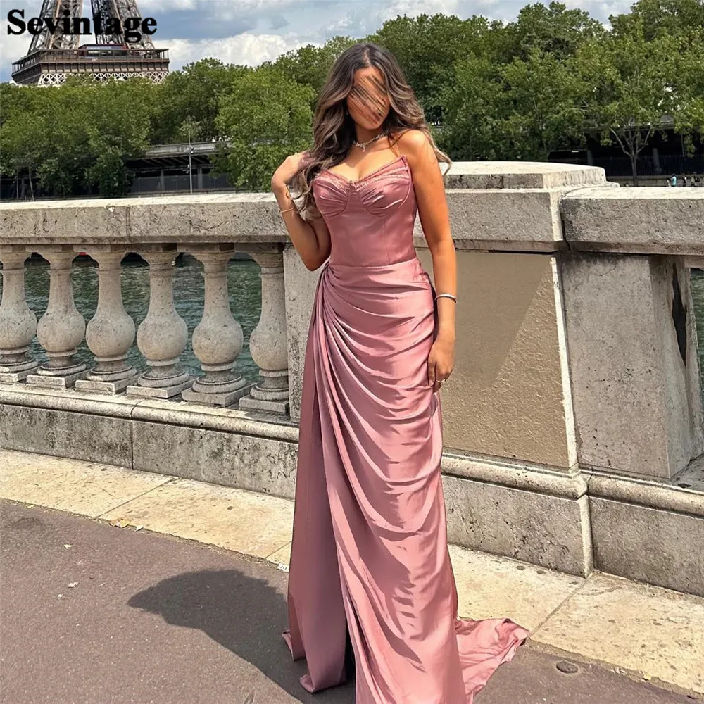 

Sevintage Simple Cameo Brown Saudi Arabic Prom Gowns Strapless Pleated Side Slit Party Dresses Women Evening Gowns Outfits 2023