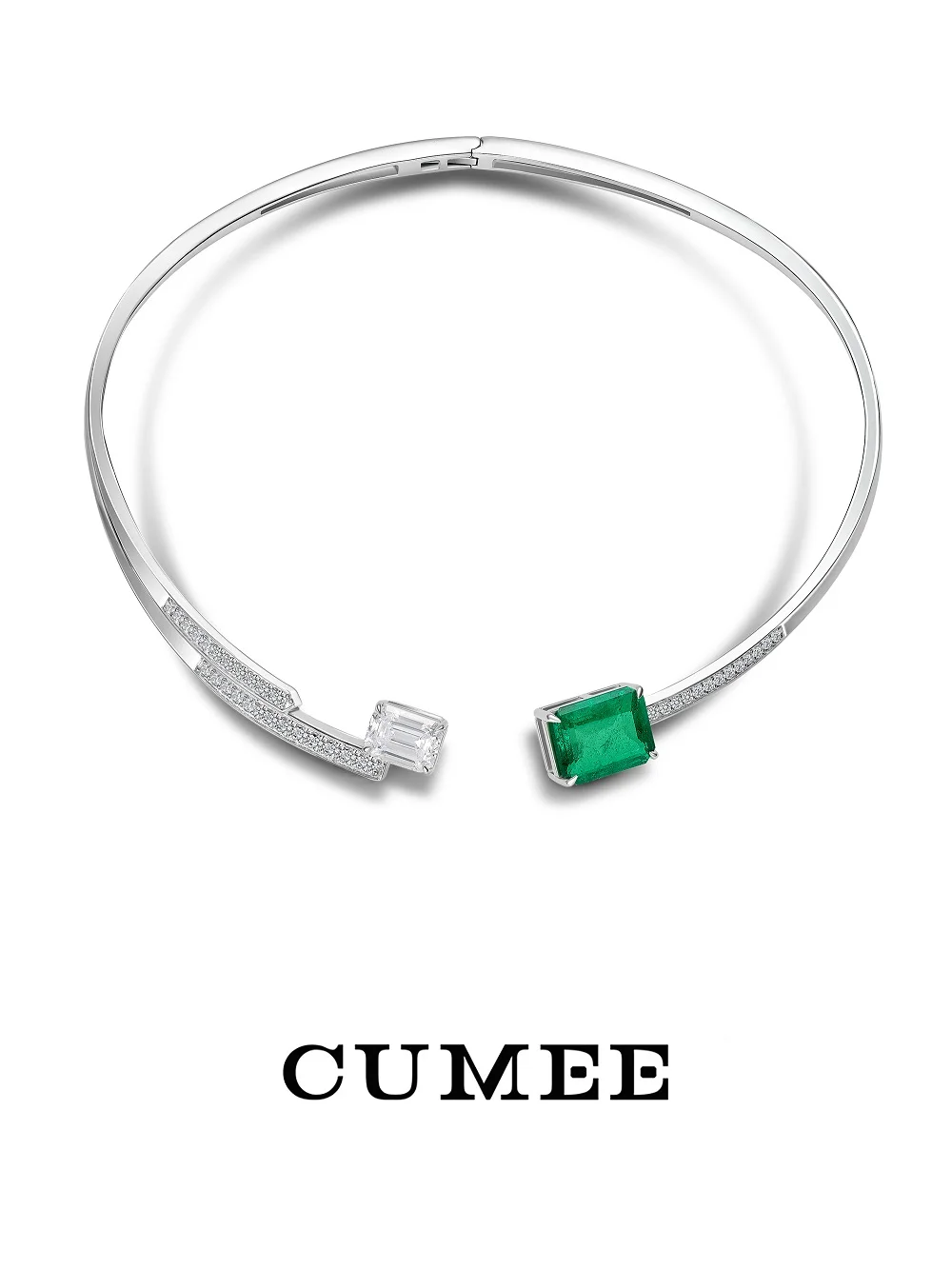 

Cumee 925, серебряное ожерелье с изумрудным воротником, открытая круглая цепочка, ювелирное изделие, эффектное колье-колье для женщин, весна