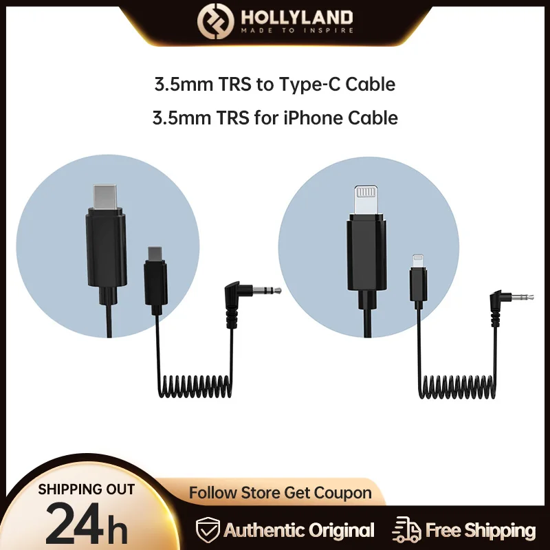 Hollyland Mfi Gecertificeerd 3.5Mm Trs Naar Lightning Audio Adapter Kabel Voor Leeuwerik M1 Leeuwerik 150 3.5Mm Trs Naar Type-C Kabel