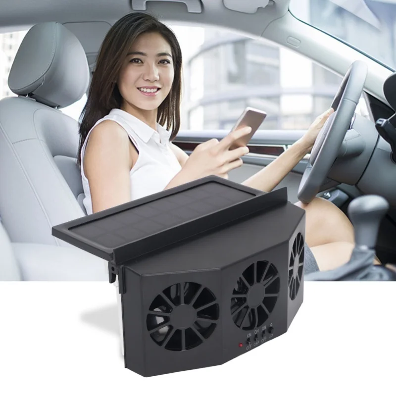 Car Window Vent Fan Solar Powered Auto Air Circulator Black Exhaust For Heat Dissipation Odor Removal