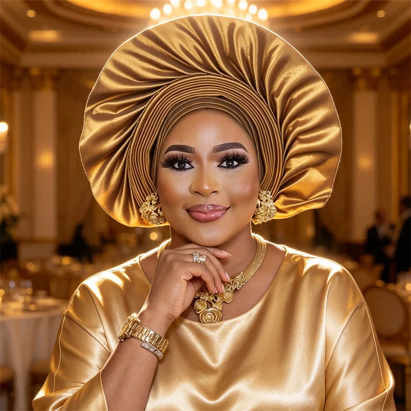 African Auto Gele Headties Already Made Turban Cap Women Nigerian Wedding Headgear Bonnet Hijab Hat Head Wrap Muslim Headscarf