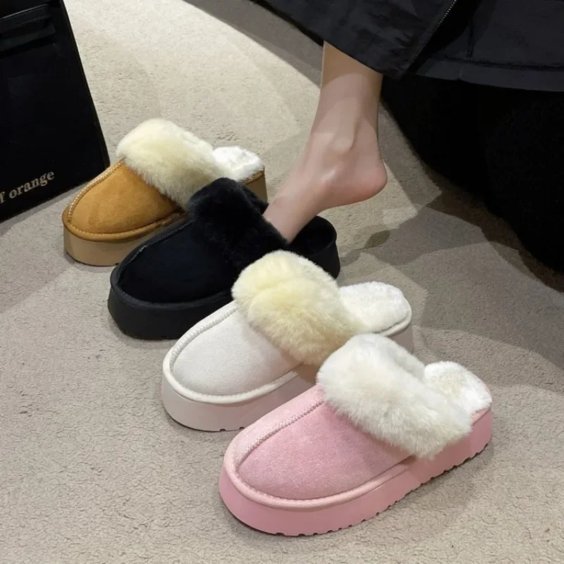 Baotou hairy mouth slippers for women wearing outside 2024 winter new style with plush warm snow boots cotton slippers for women