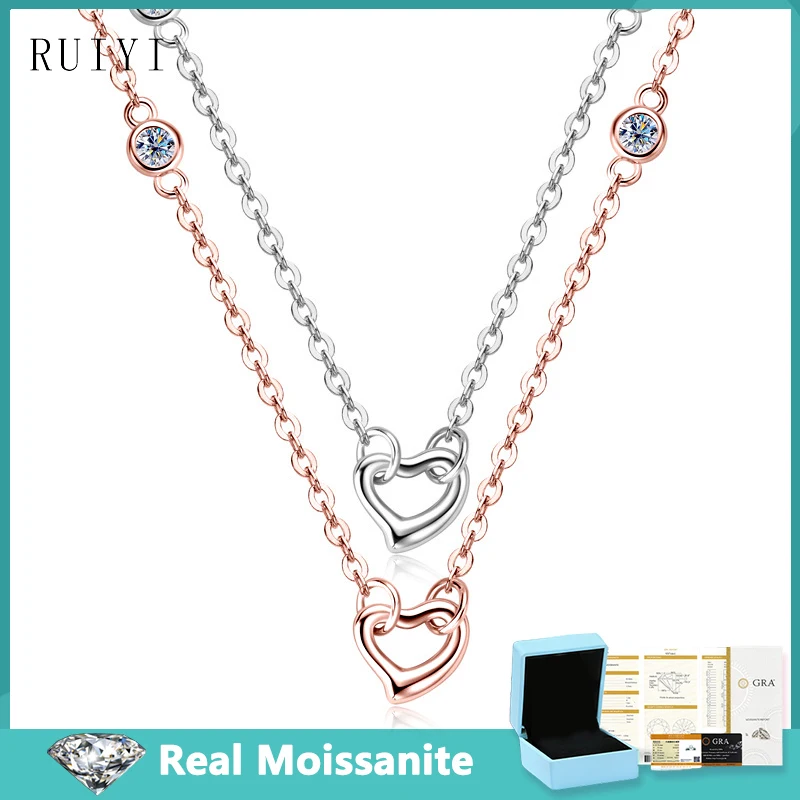 

S925 Sterling Silver 2mm Moissanite Diamond Heart Pendants Necklaces for Women Girls Trendy Simple Fine Jewelry Birthday Gifts