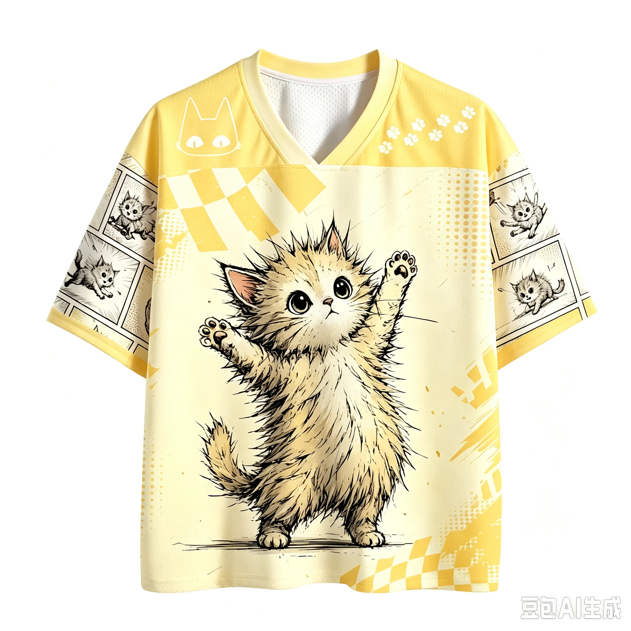 Harajuku Kirschblüten-Katzenpfoten 3D-Druck Sport Schnelltrocknend Atmungsaktiv Herren V-Ausschnitt T-Shirt Outdoor Street Casual Eltern-Kind-Kleidung – Detail 11