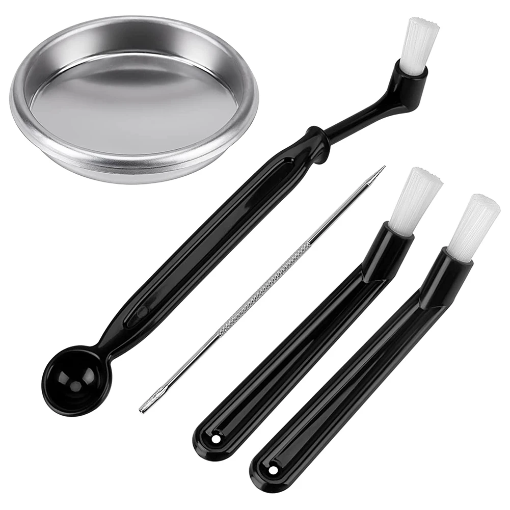 5Pcs Coffee Machine Brush With Spoon Coffee Grinder Brush Coffee Machine Group Head Cleaning Metal Blind Bowl-AT36