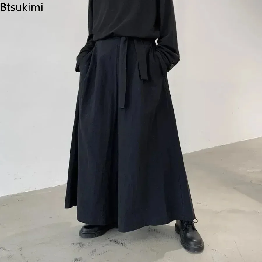 

2025 New Men's Chinese Style Wide Legs Pants Hanfu Kimono Tang Suit Men Black Casual Trousers Male Samurai Pants Kendo Uniforms