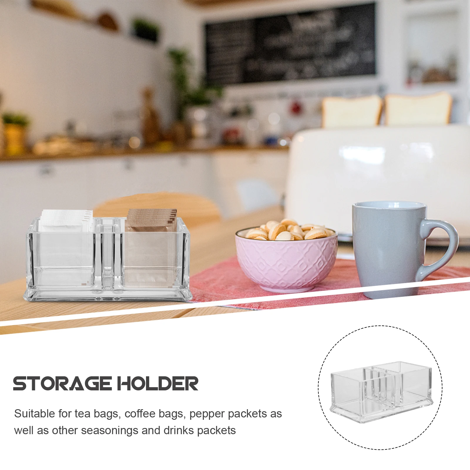 

Multifunctional Acrylic Tea Organizer For Tea Bags Double Grid Storage Box Transparent Desktop Coffee Condiment Packet Holder