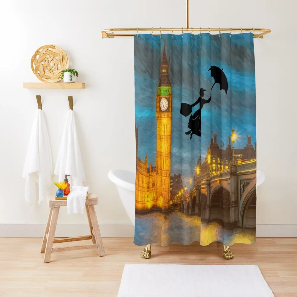 

Magical Nanny Over London Shower Curtain Set For Bathroom Shower For Bathrooms Waterproof Shower Curtain