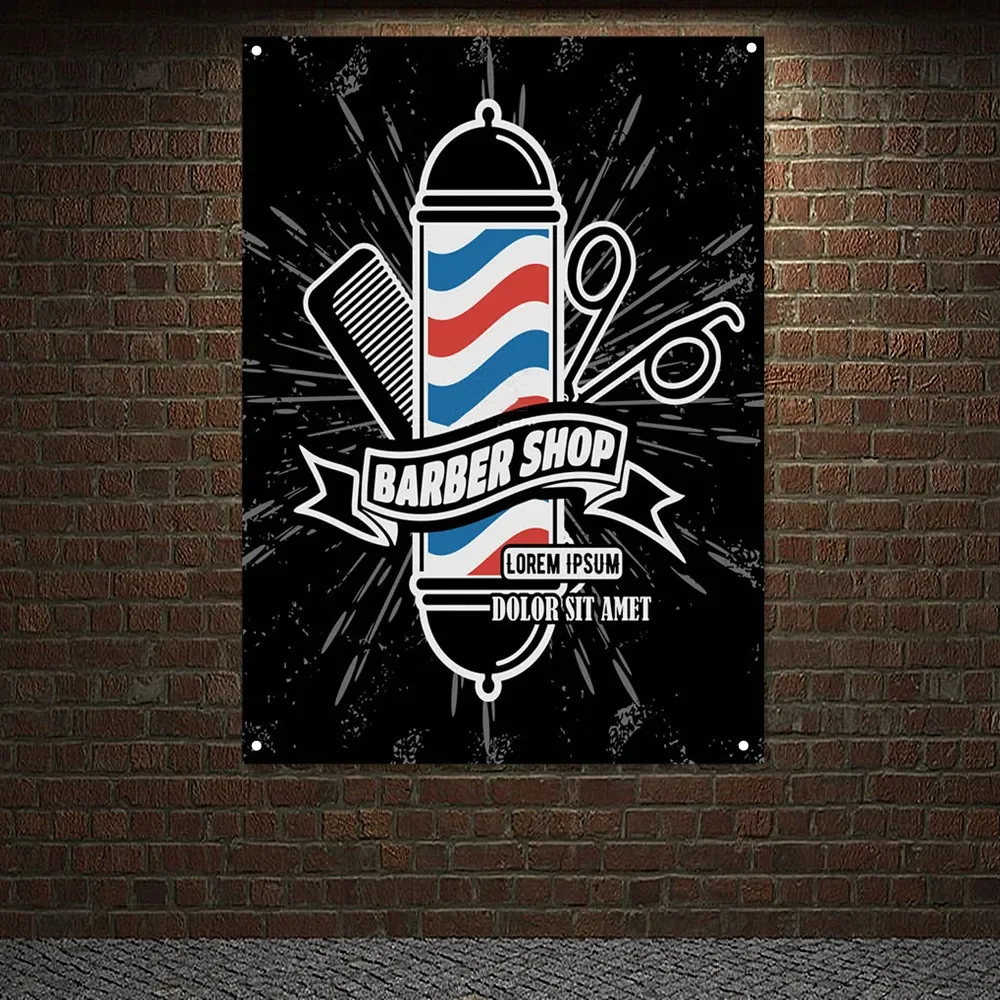 

Haircuts & Shaving Signboard Tapestry Poster Wall Hanging Flag Vintage Barber Shop Wall Decor Painting Barber Salon Banners