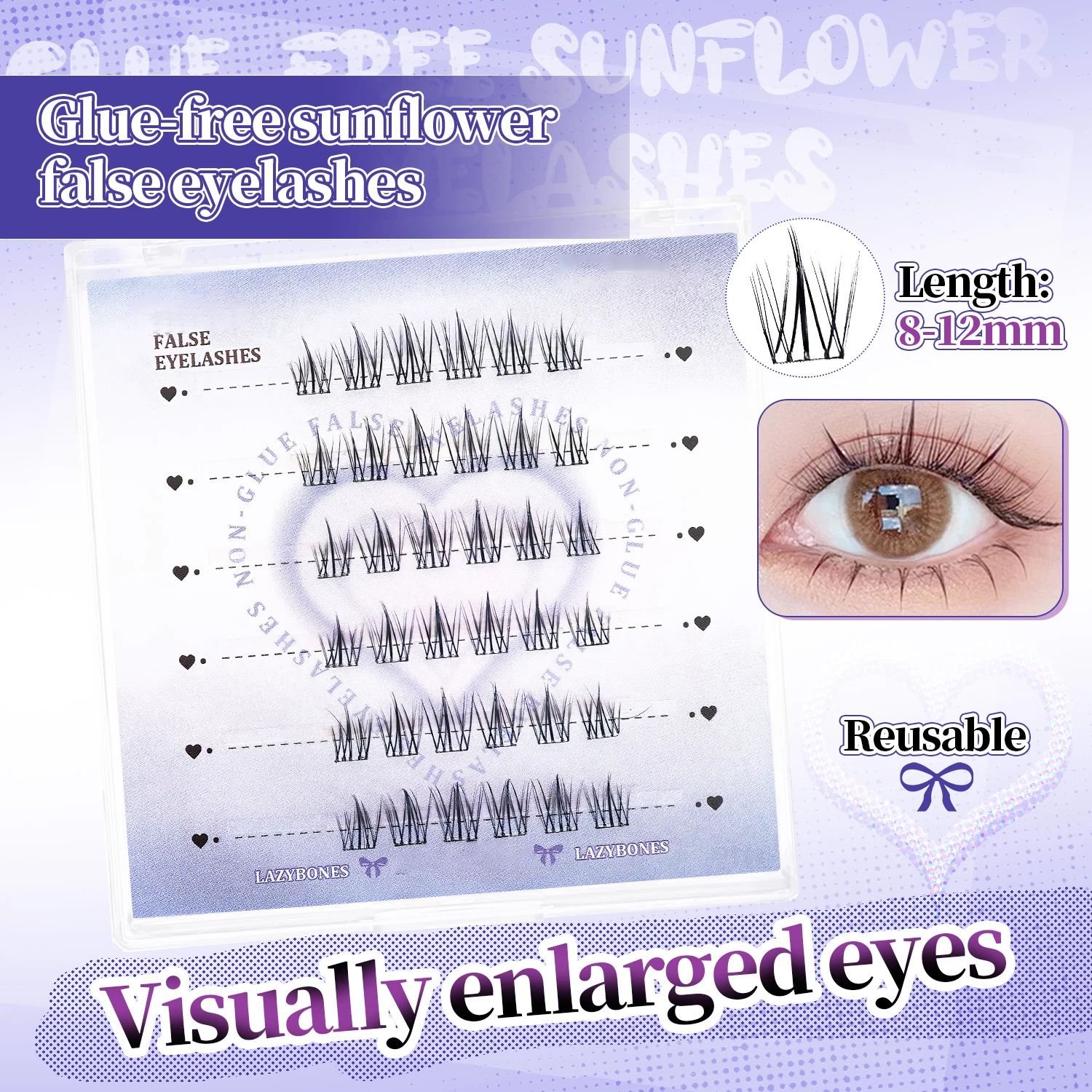 한국 및 일본식 무접착 인조 속눈썹 - 2가지 스타일, C컬 천연 속눈썹, 초보자 친화적, 눈 크기 강화