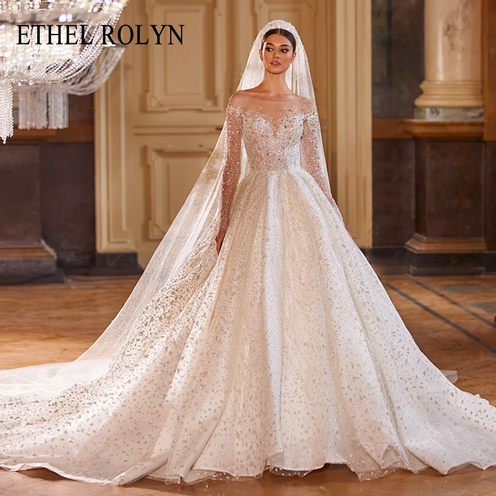 ETHEL ROLYN vestido De Novia De lujo para mujer nuevo brillo De manga larga princesa cariño vestido De Novia sin espalda Vestidos De Novia