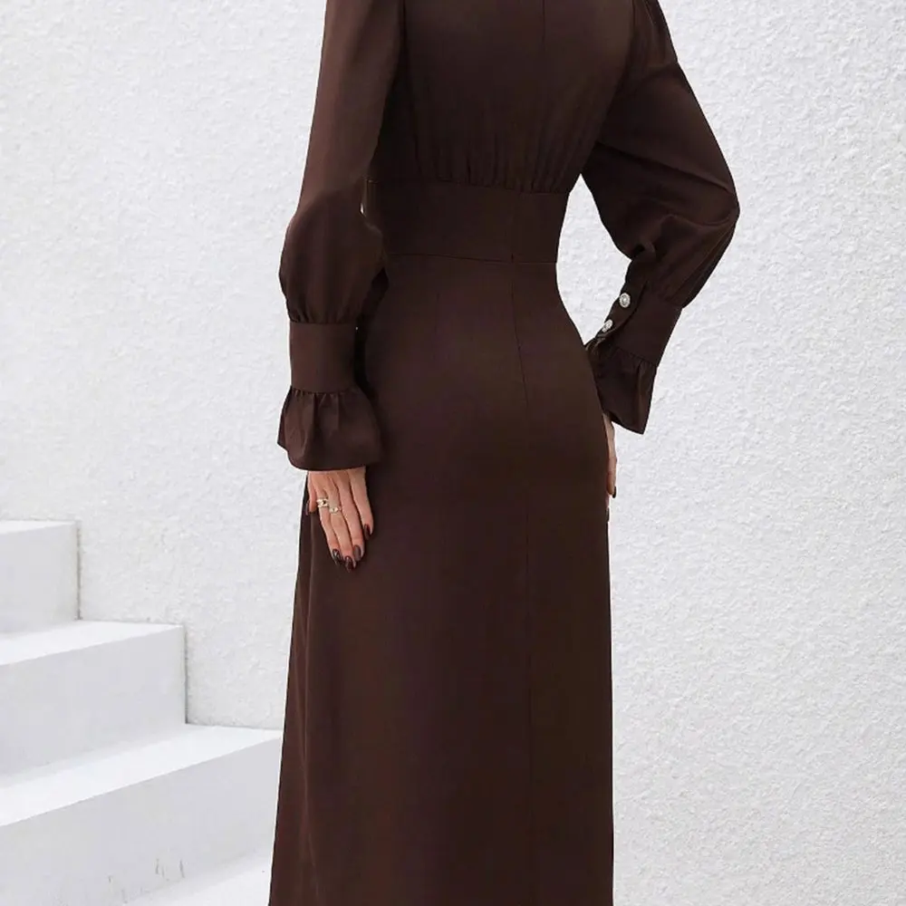 Elegante zomer casual lange shirtjurk met V-hals en afslankende look mode damesrokjurk