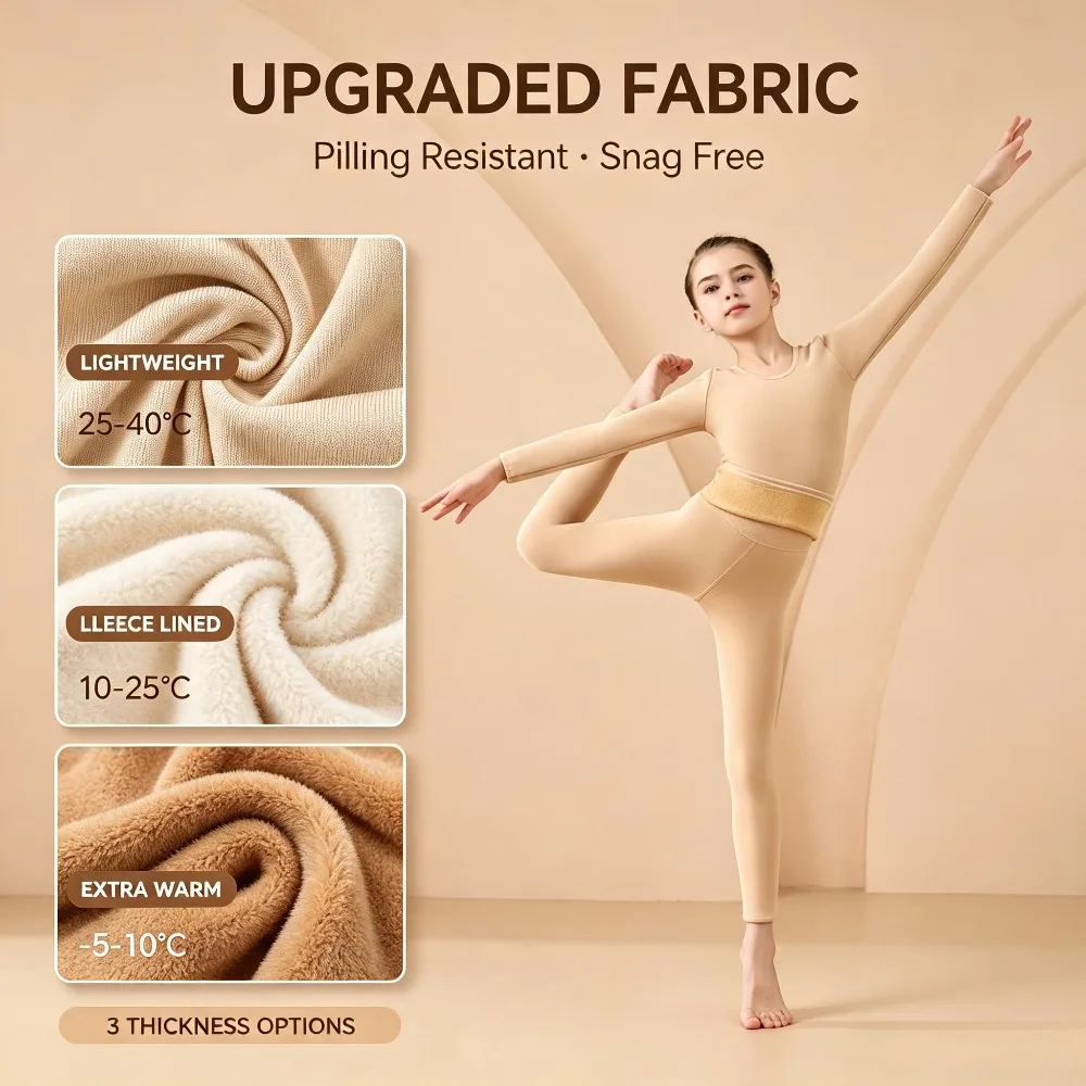 Kids Thermal Underwear Set No Pilling No Snag Stretchy thin Fleece thicken 3 Thickness Dance Base Layer Loungewear Long Johns