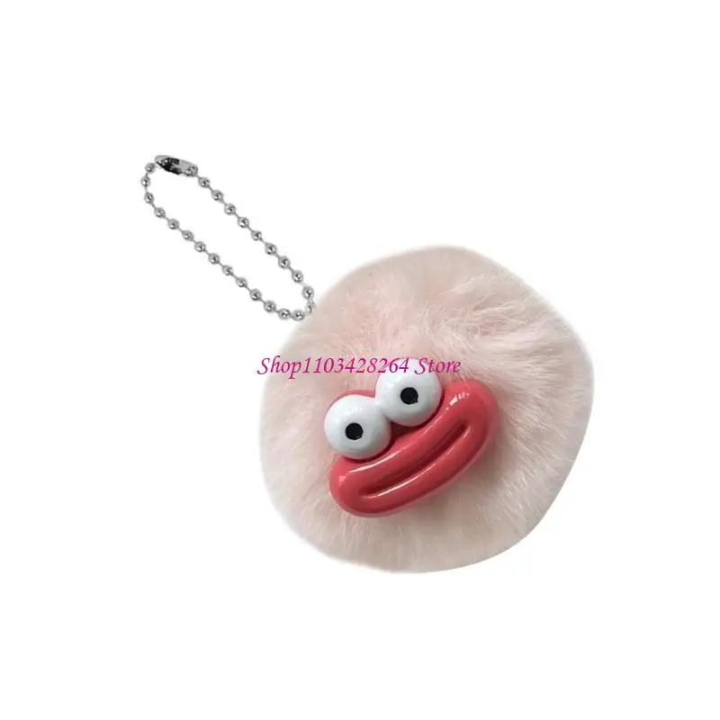 

Colorful Sausage Mouth Pompoms Keychain for Adult Car Backpacks Pendant