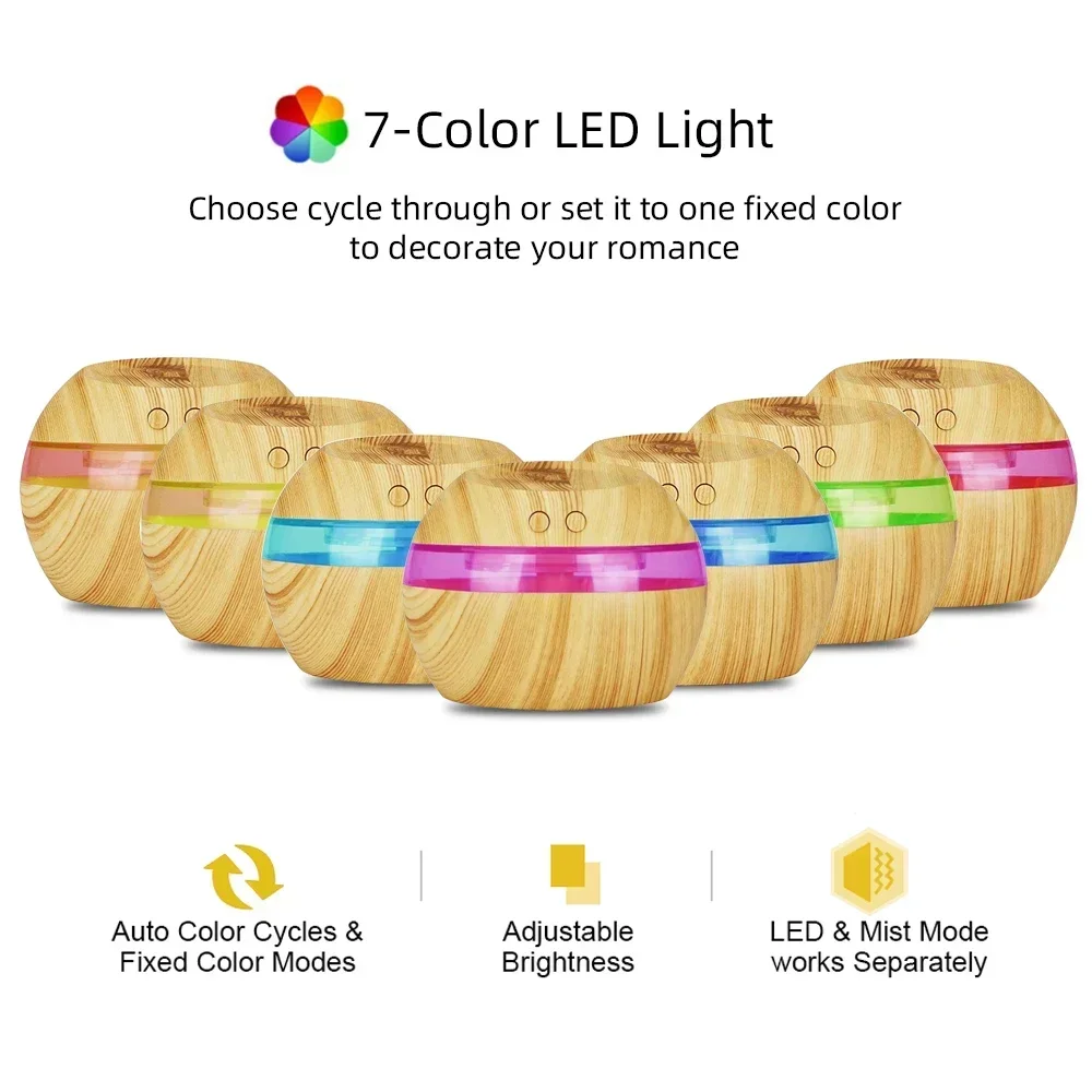 300ml木製USBディフューザー（エッセンシャルオイル対応、ナイトライト、タッチコントロール付き）