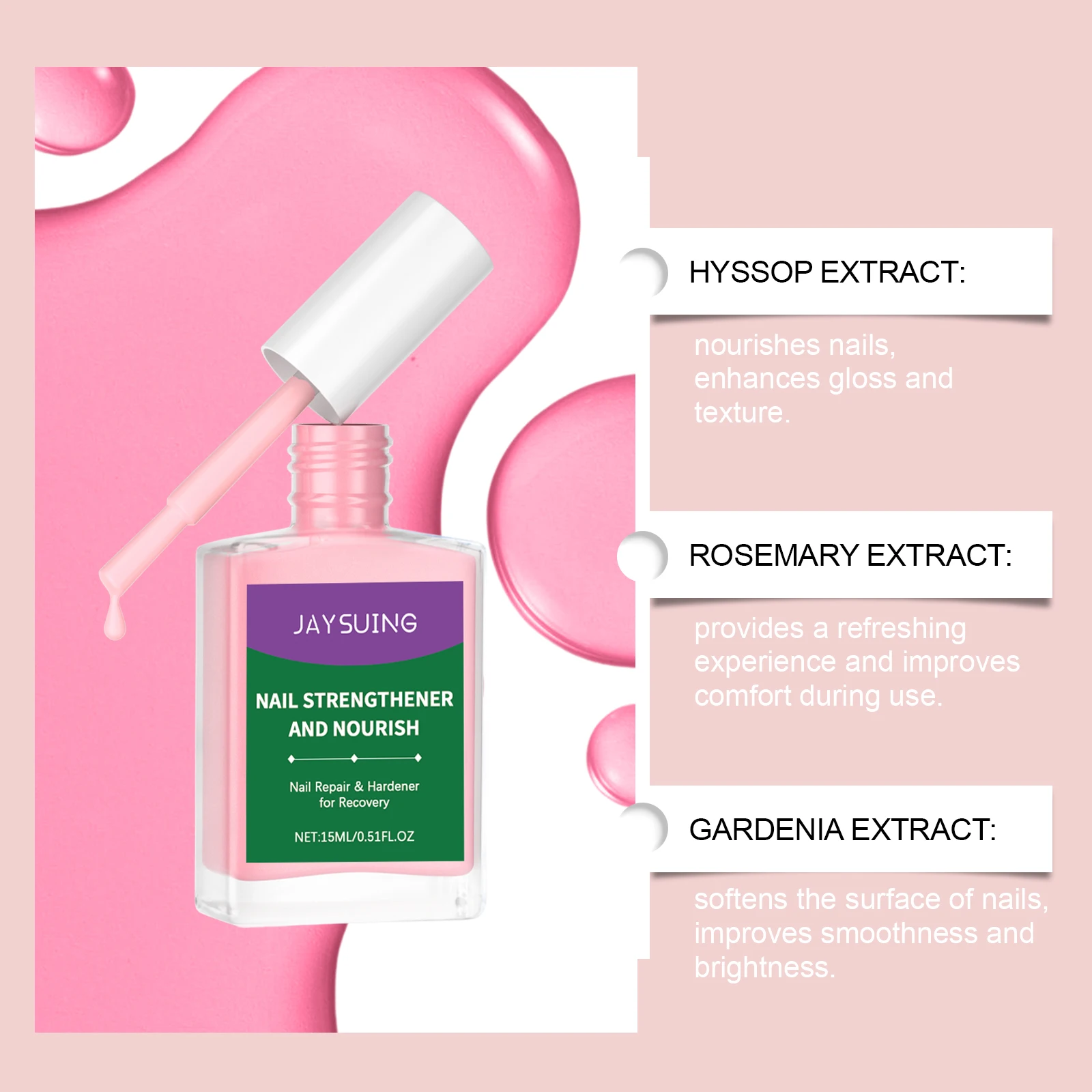 roze nagelvloeistof decoratie nagelkleur zacht voedt nagel natuurlijke glans dagelijkse verzorging lange slotkleur sneldrogende nagelvloeistof