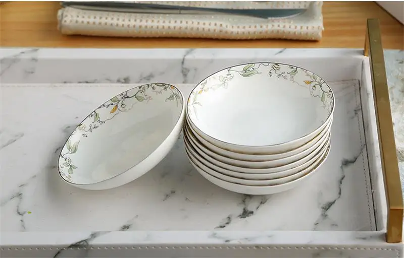 3pcs set, 4 inch, fine bone china small dishes, leaf and gold strip painting, seasoning dip and clip plate, pottery sushi boat