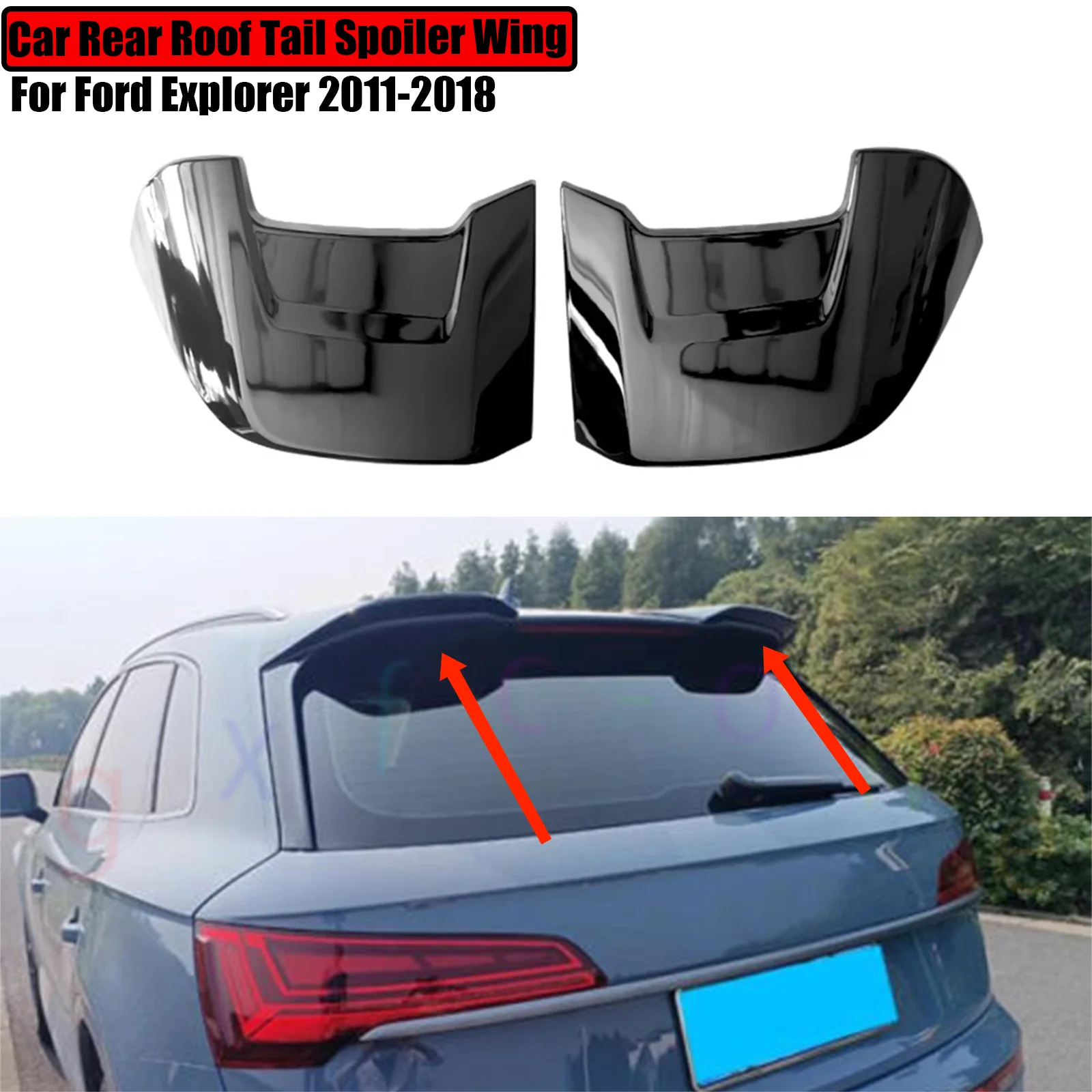 

Rear Roof Tail Spoiler Wings Extension Splitter Diffuser Trunk Lip ABT Style Gloss Black Carbon Look For 2018-2024 Audi Q5 SQ5