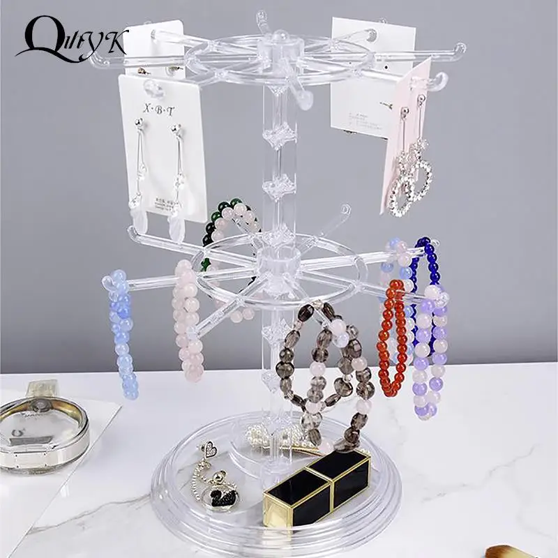 

Two Tier Counter Top Spinner Display Stand Jewelry Rotating Ring Display Holder Necklace Keychain Pendants Organizer