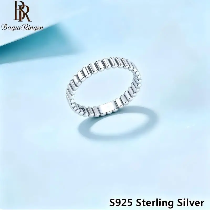 BR S925 Pure Silver Vintage Distressed Minimalist Ring for Women, Fashionable and Unique Unisex Stackable Ring