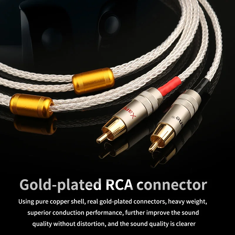 HiFi OCC silver-plated 8-strand braided hifi rca cable audio signal cable double lotus audio connection amplifier cable gold