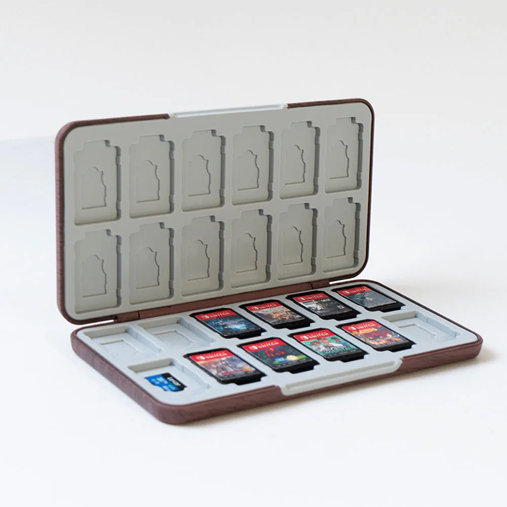 24 in 1 Wood Grain Magnetic Game Cards Storage Box For Nintendo Switch OLED Game Cards Holder Case Shockproof Waterproof