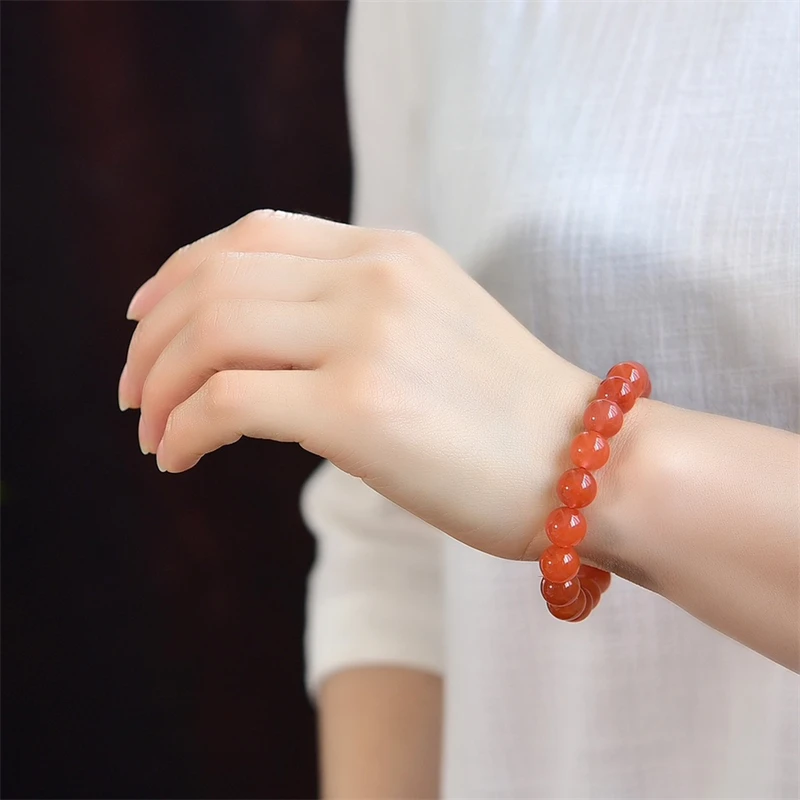 Natural Red Agate Bracelet Handmade Crystal Quartz Jewelry Stretch Bangle Children Birthday Gift 10/12/13.5MM