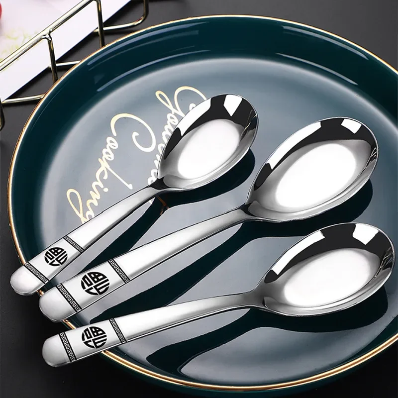 Stainless Steel Spoon Household Tea Soup Serving Spoon Metal Cutlery Dining Spoon Long Handle Chinese Flatware