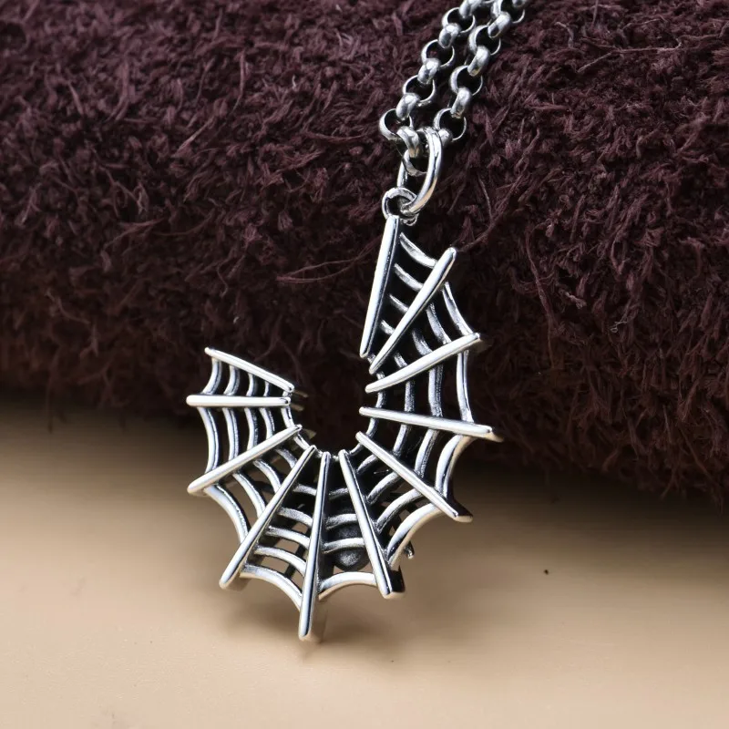 

S925 Sterling Silver Pendants for Women Men New Fashion Creative Vintage Spider-web Spider Pure Argentum Jewelry Wholesale