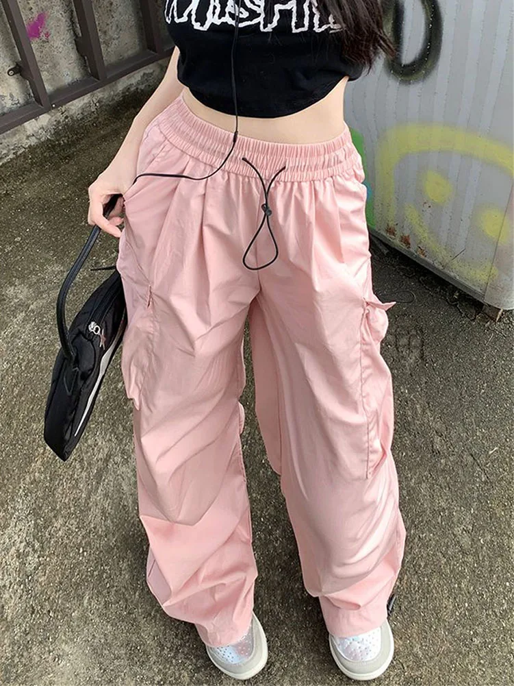 

Oversize Pockets Black Pants Women Harajuku Y2K Parachute Hippie Streetwear Cargo Trousers Harajuku Wide Leg Baggy Sweatpants